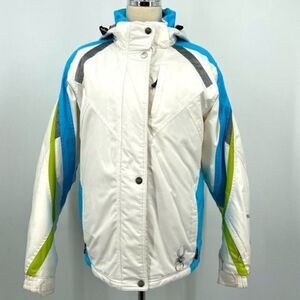 Spyder Womans sky hooded jacket kids boys girls size 20 white and blue